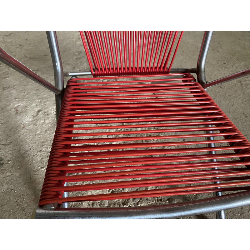 Vintage red and chrome folding scoubidou armchair for children, 1950