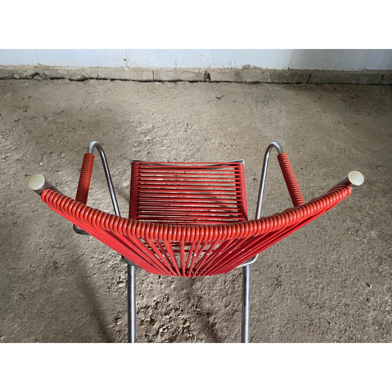 Vintage red and chrome folding scoubidou armchair for children, 1950