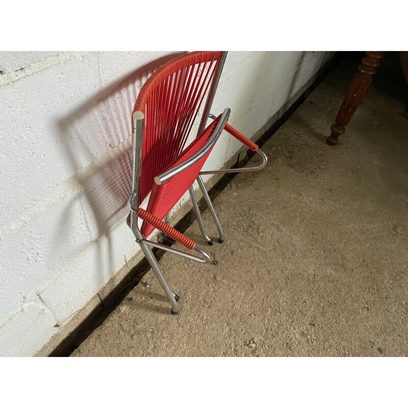 Vintage red and chrome folding scoubidou armchair for children, 1950