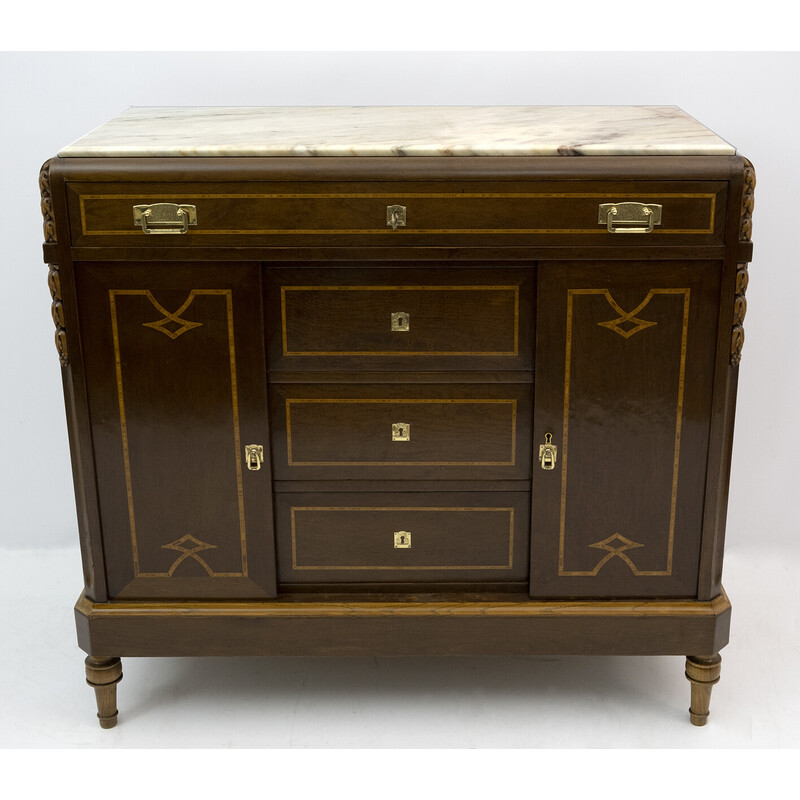 Pair of vintage night stands and chest in Thuja briar, Italy 1920