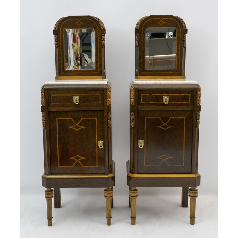 Pair of vintage night stands and chest in Thuja briar, Italy 1920