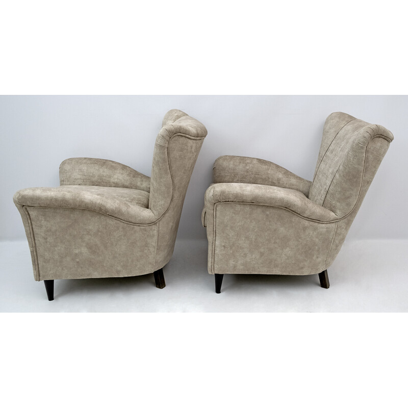 Pair of vintage velvet armchairs by Gio Ponti for Isa, Italy 1950