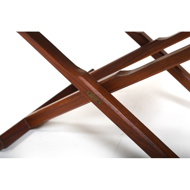 Vintage folding stool in teak and leather, Denmark 1960