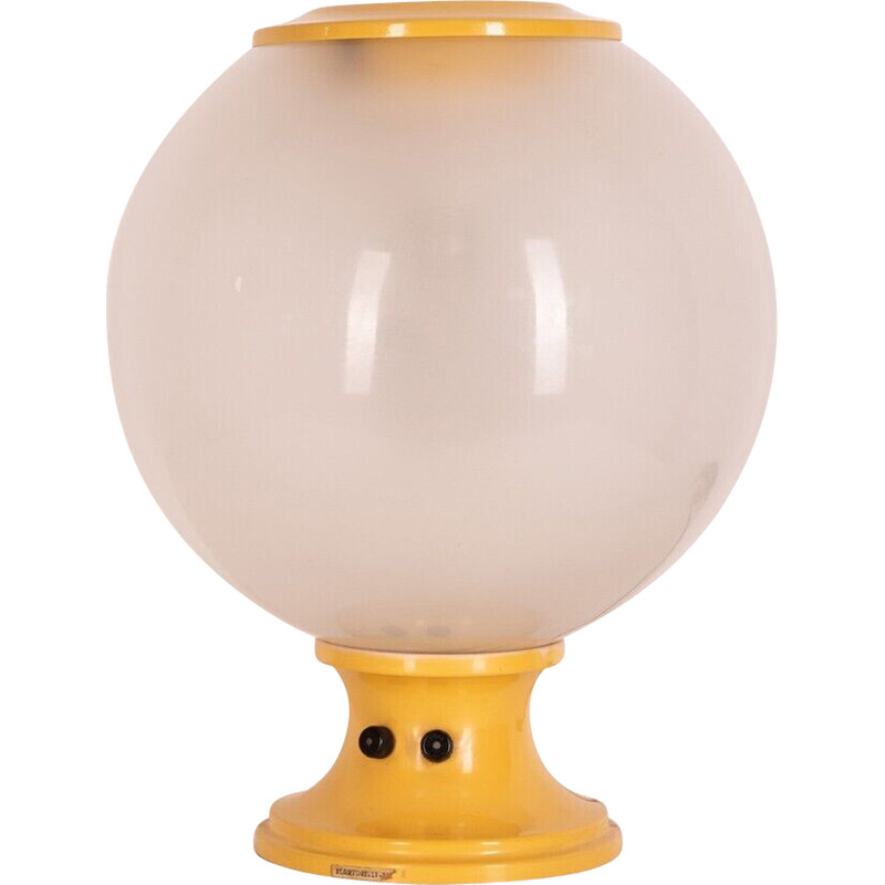 Vintage geel metalen en glazen tafellamp van Martinelli Luce, 1960