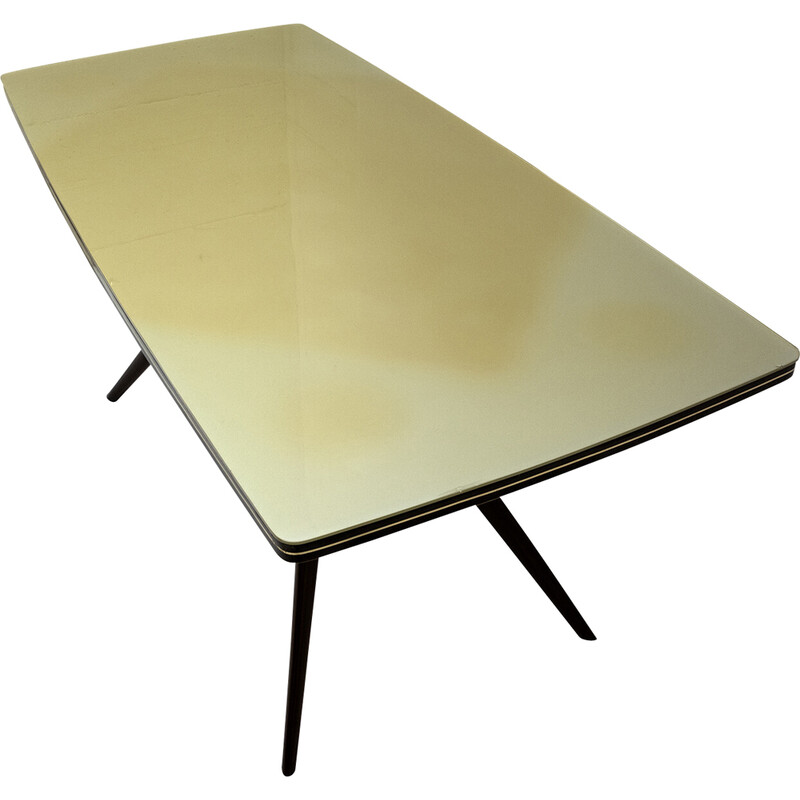 Vintage dining table in dark walnut and bronzed glass by Ico Parisi, Italy 1950