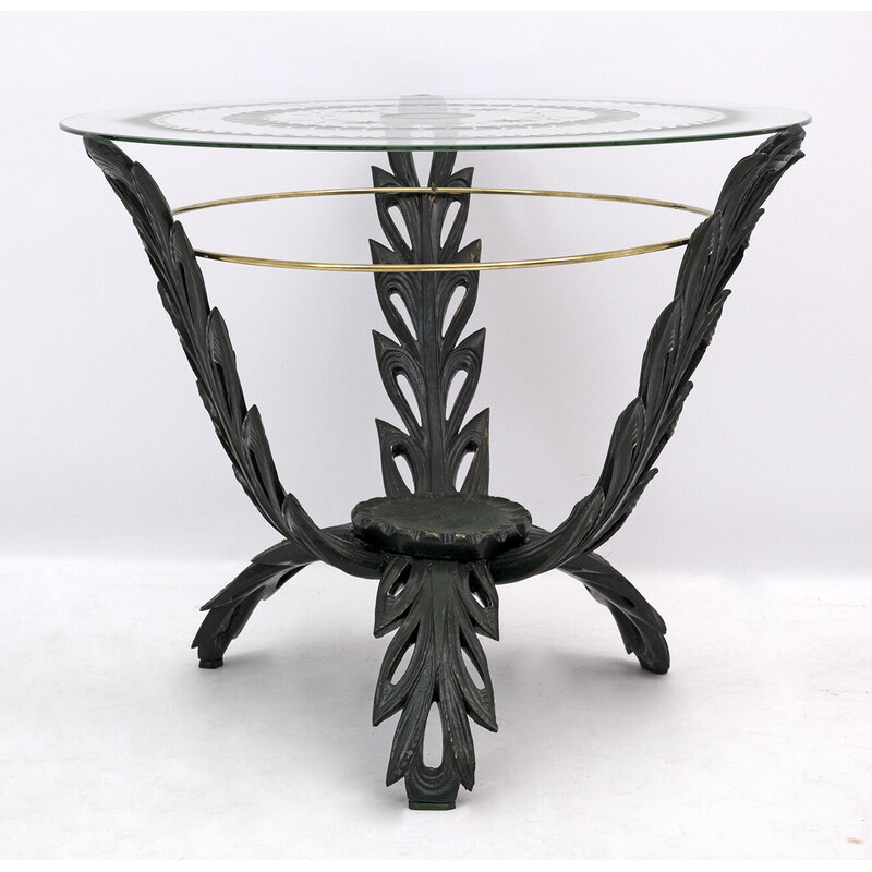 Vintage brass and wood coffee table by Pier Luigi Colli, Italy 1950