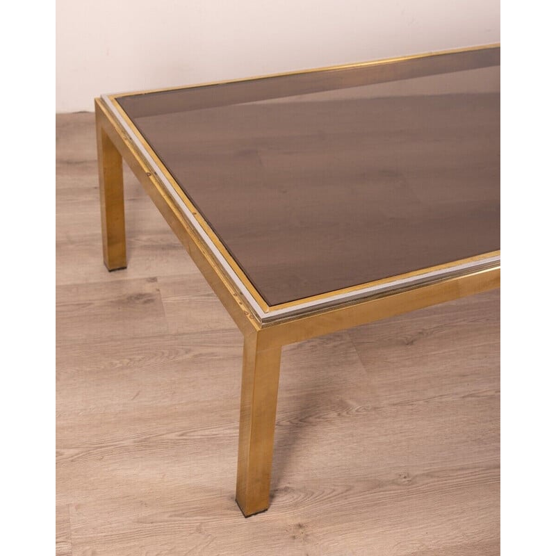 Vintage coffee table in gilded brass and smoked glass, Italy 1960