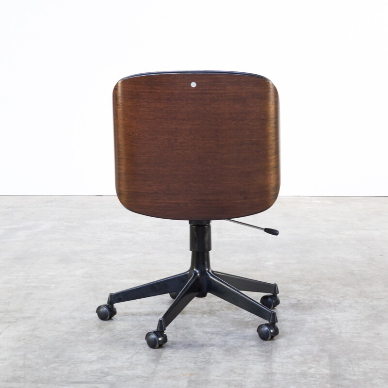 Fauteuil de bureau noir en palissandre et en cuir de Ico Parisi pour Mim Design - 1960
