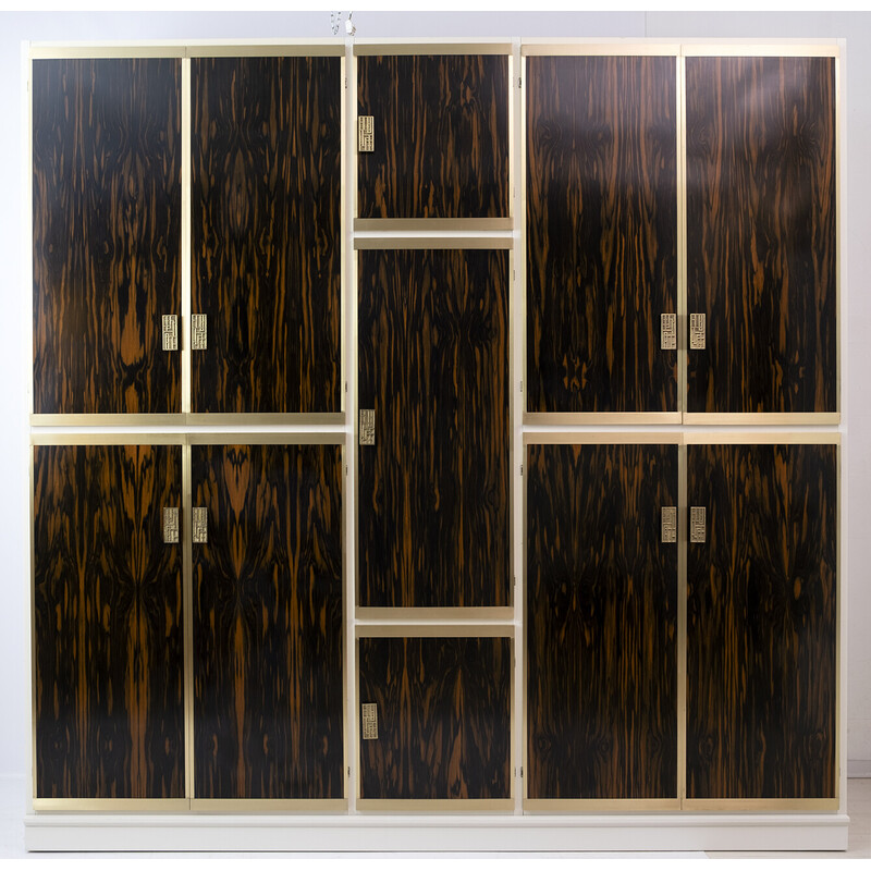 Vintage brass and walnut cabinet by Luciano Frigerio, Italy 1970