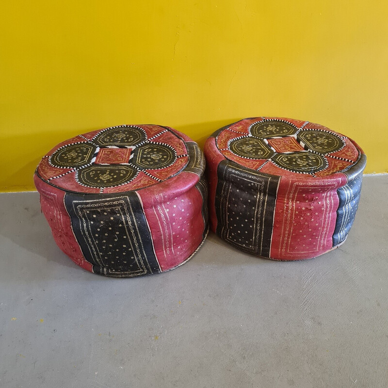 Pair of vintage leather poufs, 1960-1970