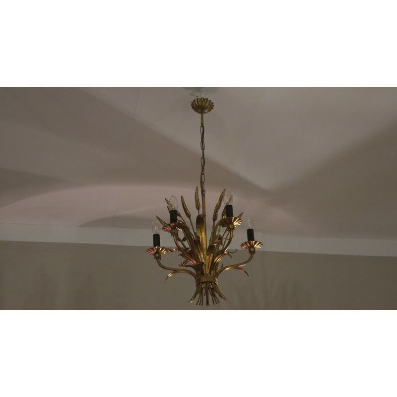 Vintage gold-plated tole chandelier by Hans Kögl, 1960