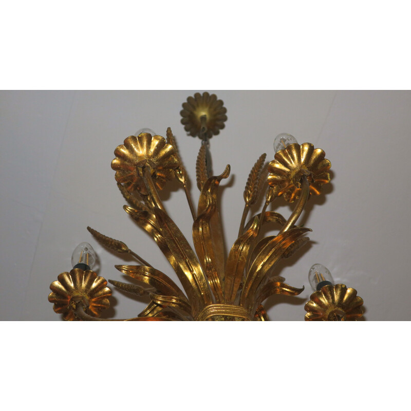 Vintage gold-plated tole chandelier by Hans Kögl, 1960