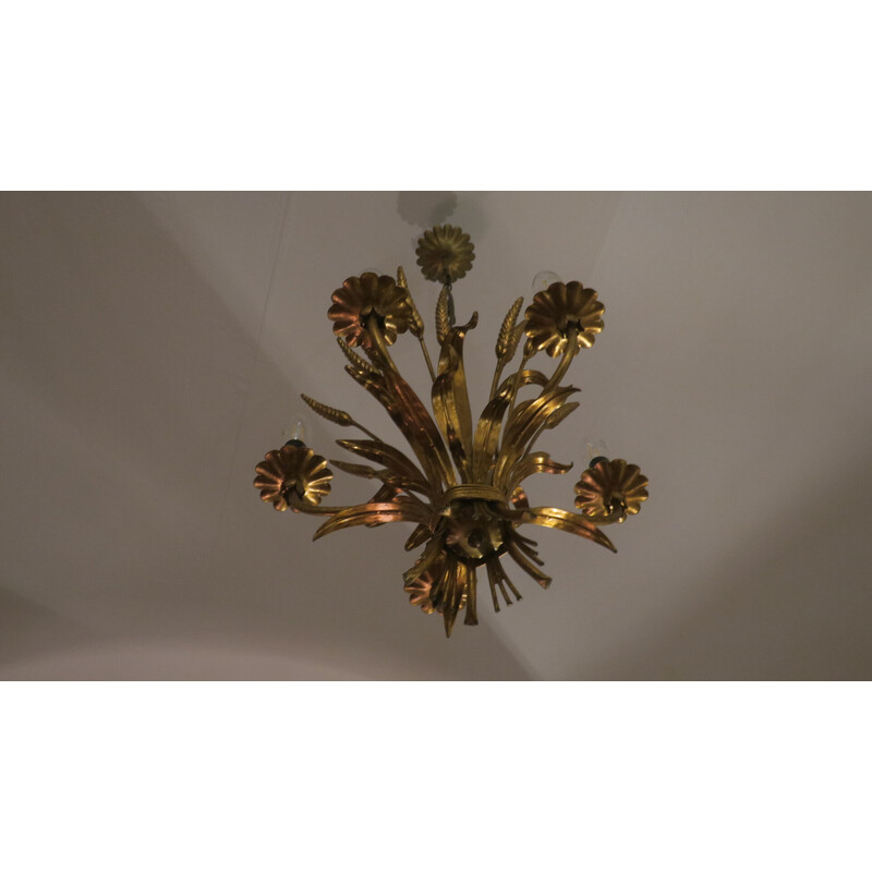 Vintage gold-plated tole chandelier by Hans Kögl, 1960