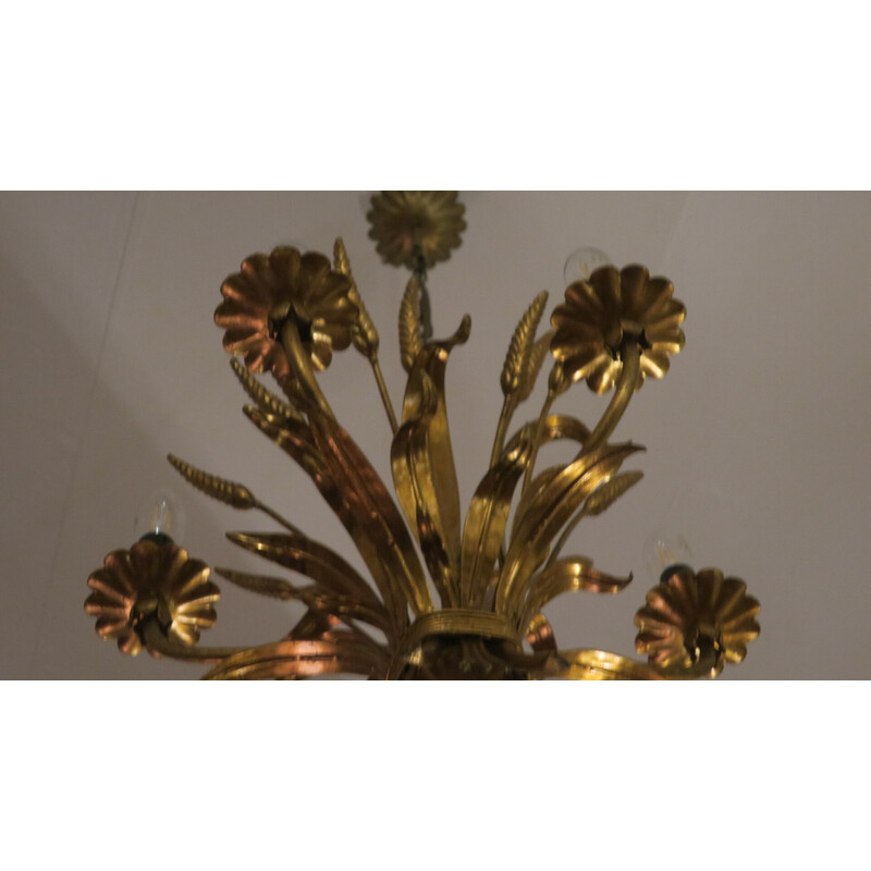 Vintage gold-plated tole chandelier by Hans Kögl, 1960