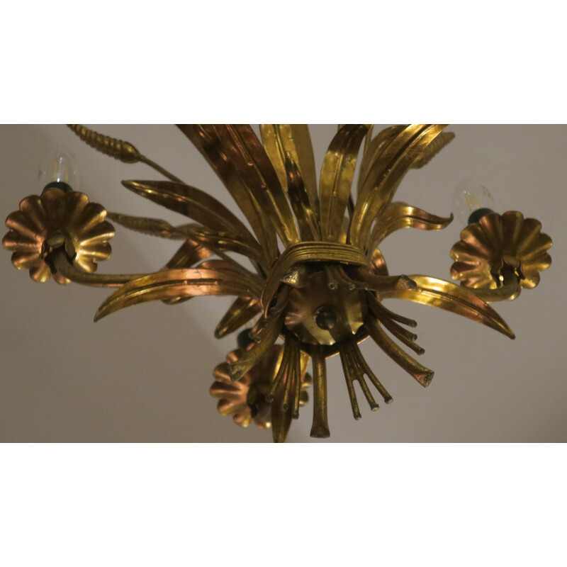 Vintage gold-plated tole chandelier by Hans Kögl, 1960