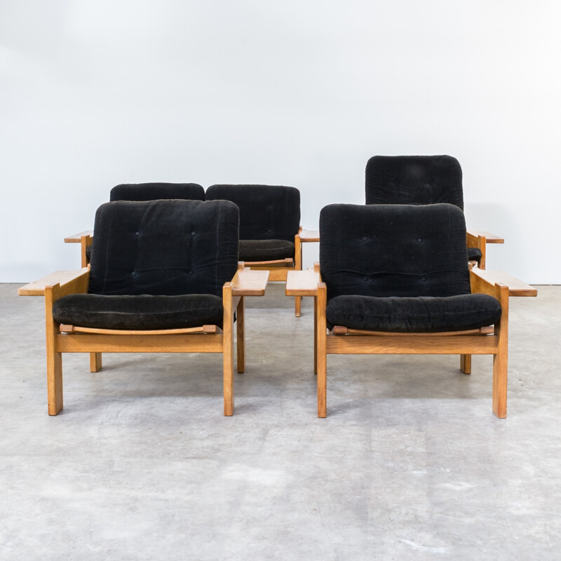 Set of 3 plank armchairs and 1 sofa by Yngve Ekstrom for Swedese - 1960s