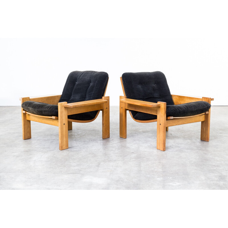 Set of 3 plank armchairs and 1 sofa by Yngve Ekstrom for Swedese - 1960s