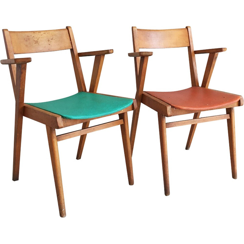 Paire de fauteuils vintage en hêtre - 1960