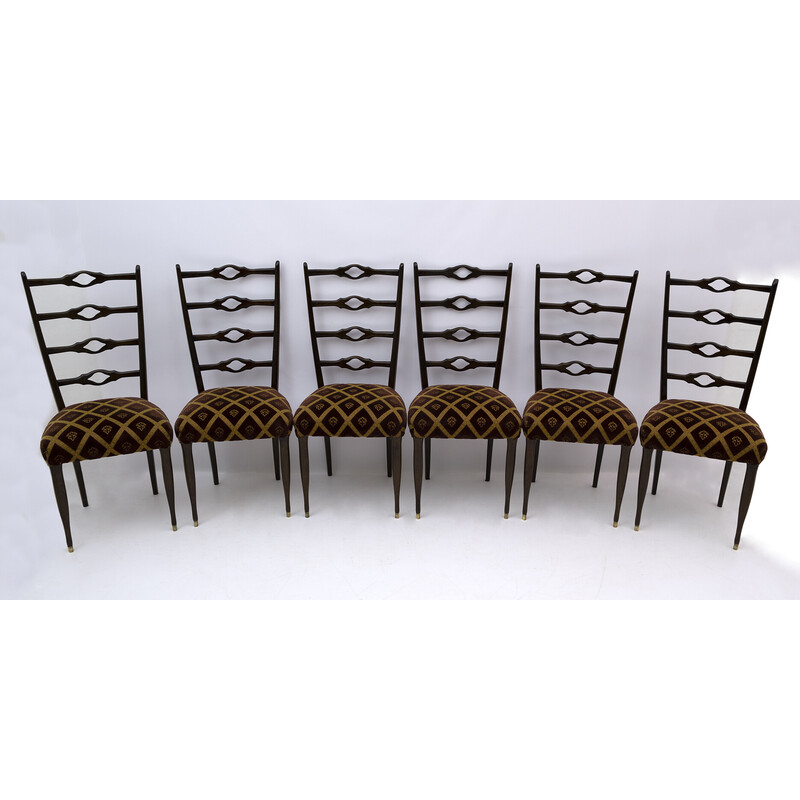 Set of 6 vintage walnut chairs by Guglielmo Ulrich, Italy 1950