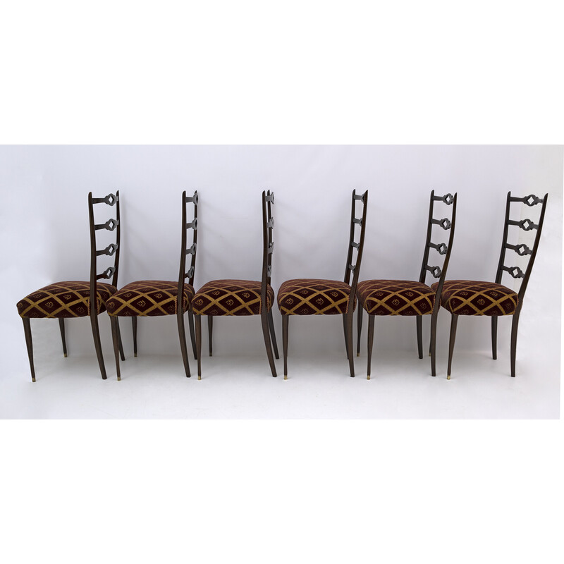 Set of 6 vintage walnut chairs by Guglielmo Ulrich, Italy 1950