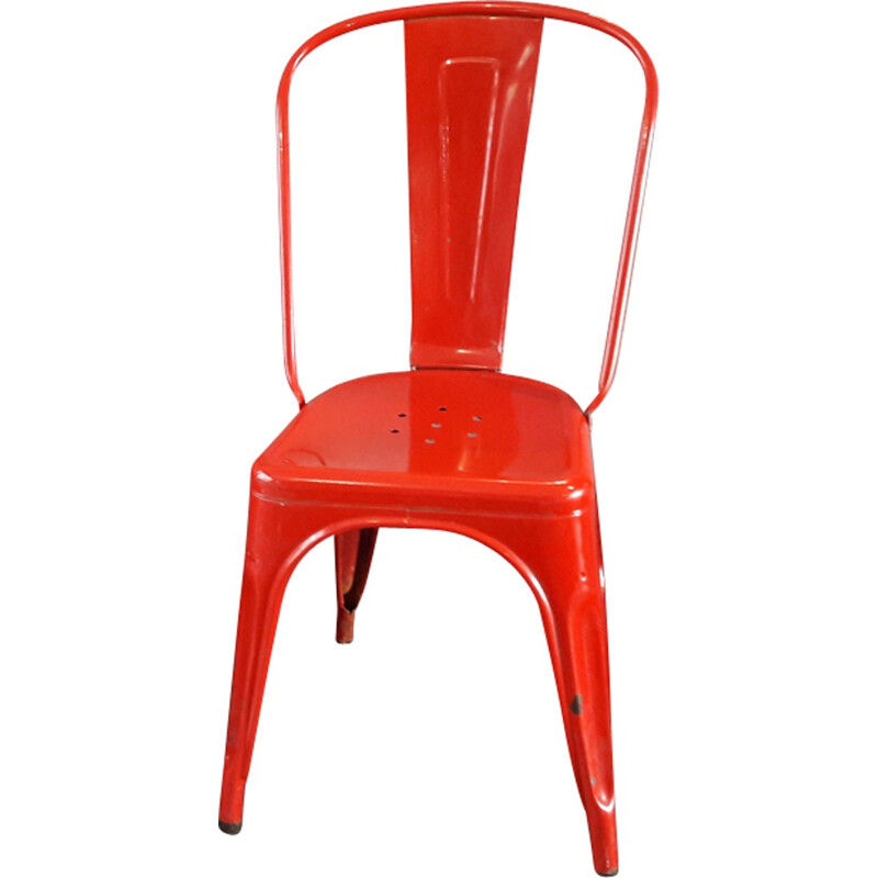 Suite de 4 chaises TOLIX rouge par X.PAUCHARD - 1950