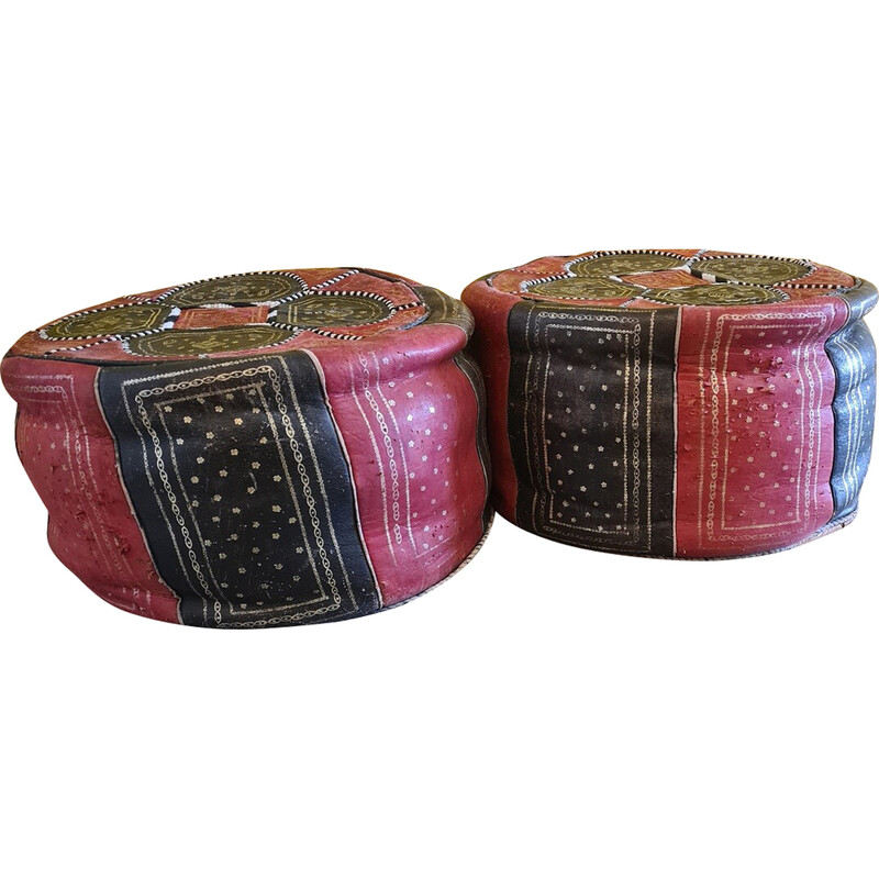 Pair of vintage leather poufs, 1960-1970