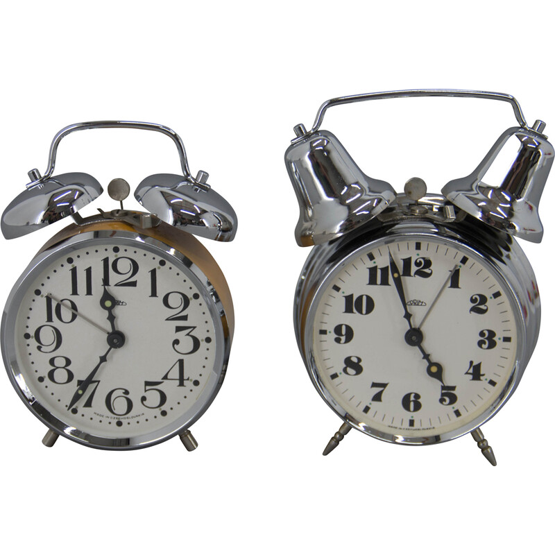 Pair of vintage alarm clocks by Prim, Czechoslovakia 1980