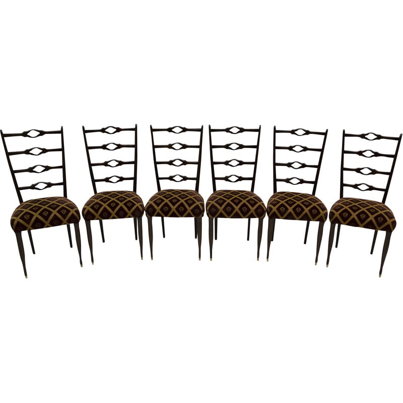 Set of 6 vintage walnut chairs by Guglielmo Ulrich, Italy 1950
