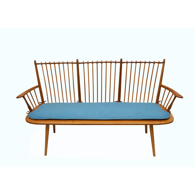 Vintage solid cherry wood bench by Albert Haberer for Fleiner, Germany 1950