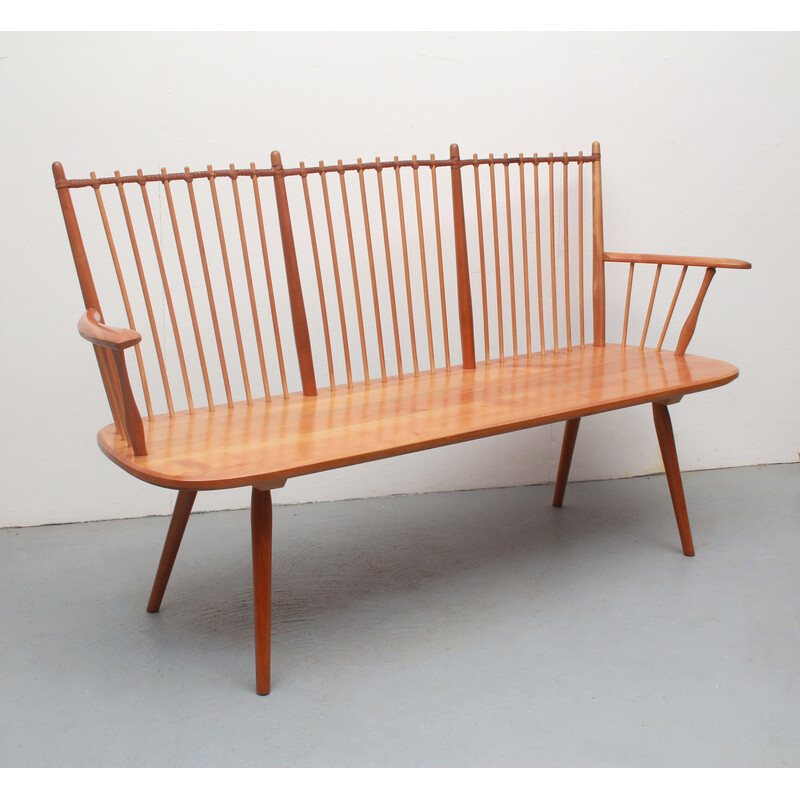 Vintage solid cherry wood bench by Albert Haberer for Fleiner, Germany 1950