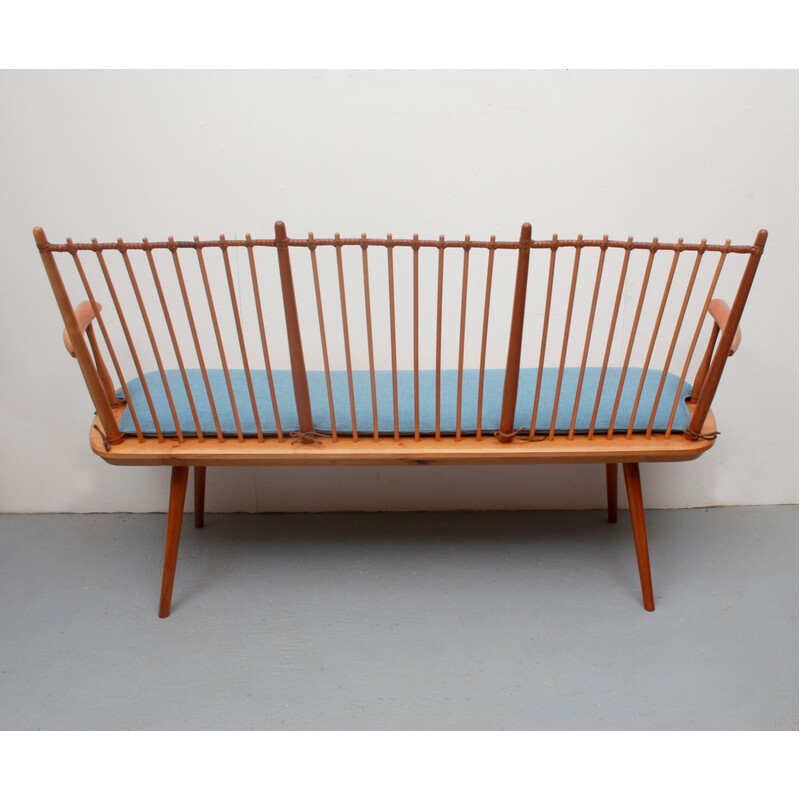 Vintage solid cherry wood bench by Albert Haberer for Fleiner, Germany 1950