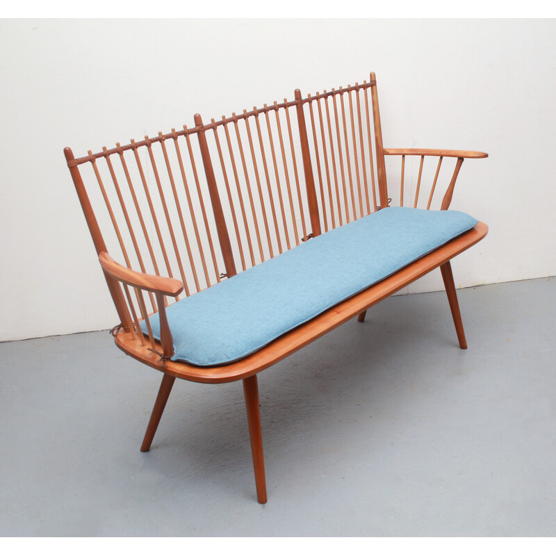 Vintage solid cherry wood bench by Albert Haberer for Fleiner, Germany 1950