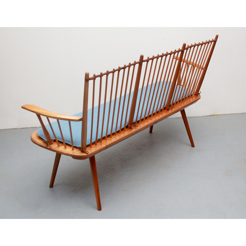 Vintage solid cherry wood bench by Albert Haberer for Fleiner, Germany 1950