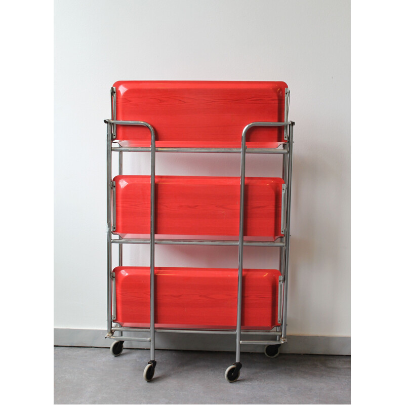 Vintage chrome-plated metal trolley, 1970