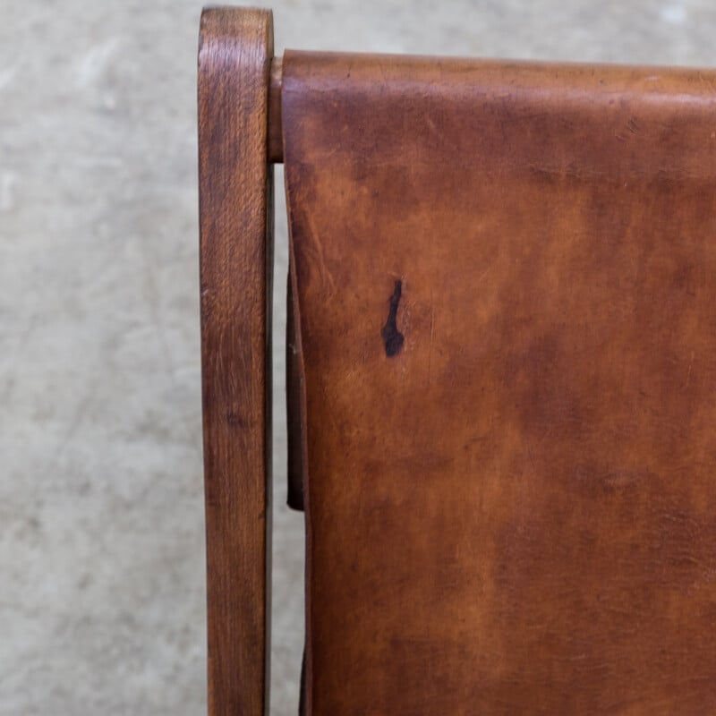 Mid Century oak and saddle leather rocking chair - 1960s