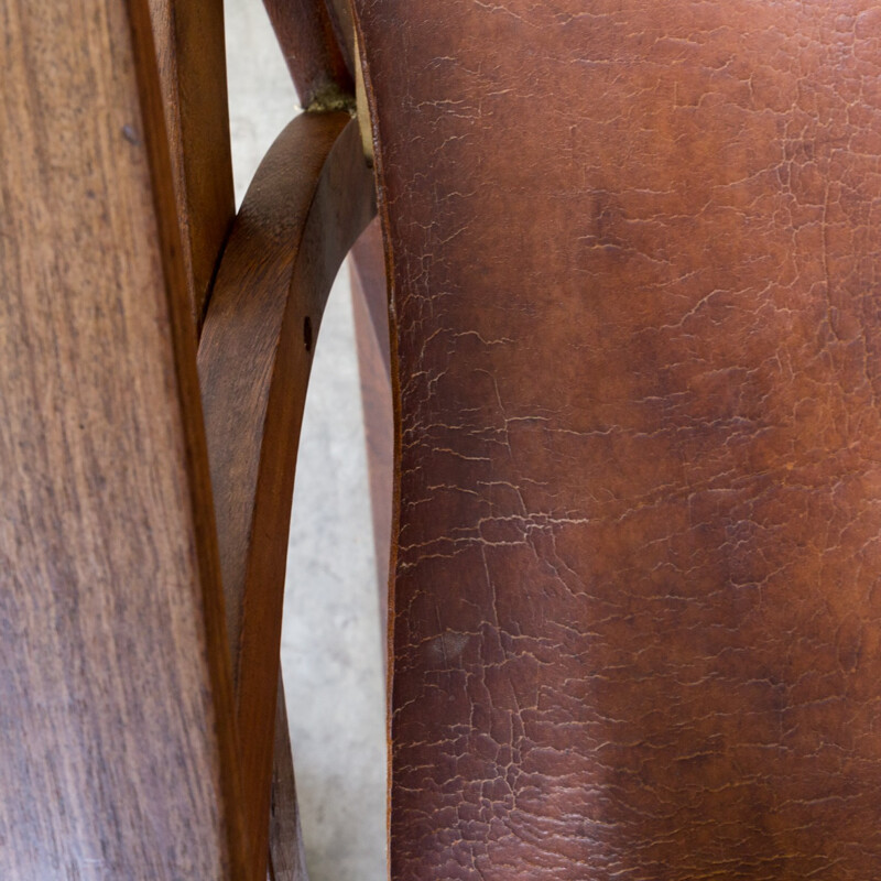 Mid Century oak and saddle leather rocking chair - 1960s