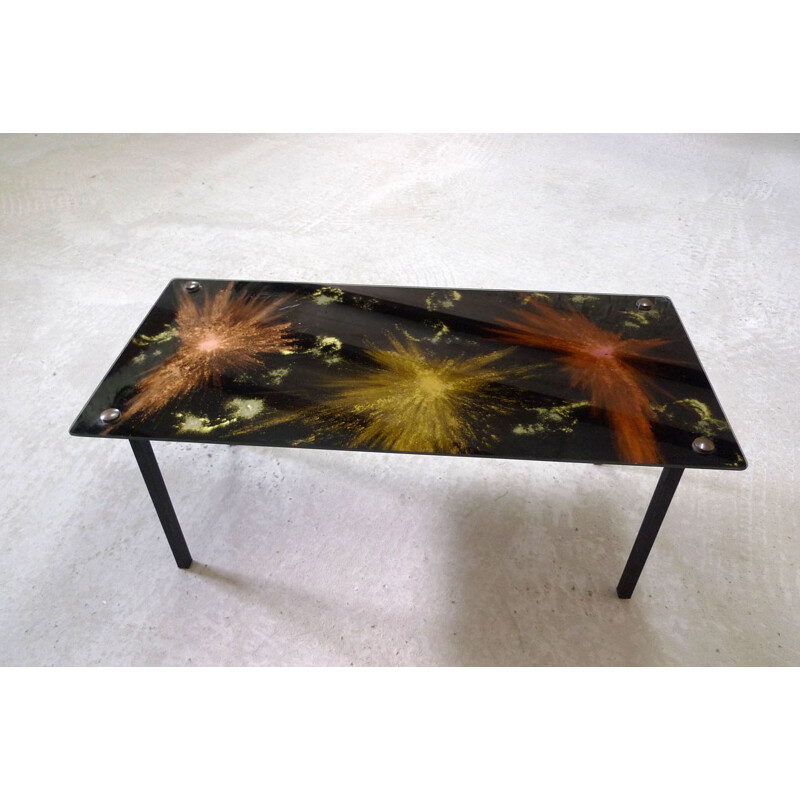 Black coffee table in Lasco glass and metal - 1960s