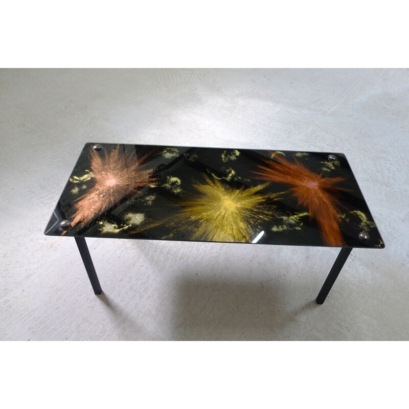 Black coffee table in Lasco glass and metal - 1960s