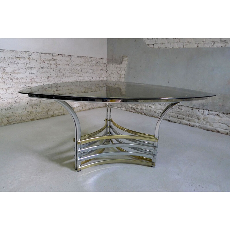 Triangular dining table with smoked glass tile - 1970s