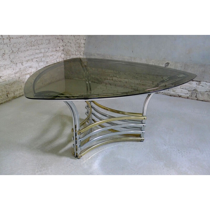 Table à manger triangulaire à dalle de verre fumé - 1970
