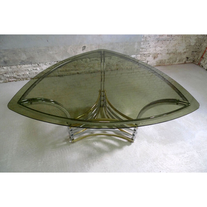 Table à manger triangulaire à dalle de verre fumé - 1970