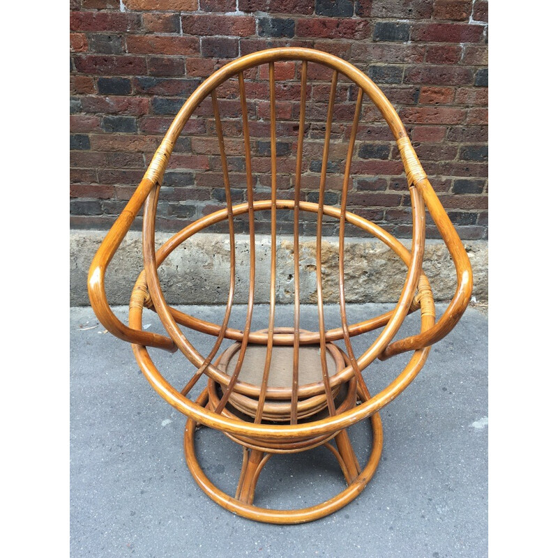 Rattan beige swivel chair - 1970s