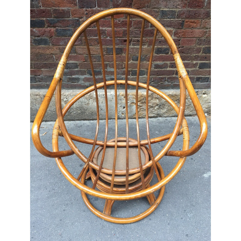 Rattan beige swivel chair - 1970s