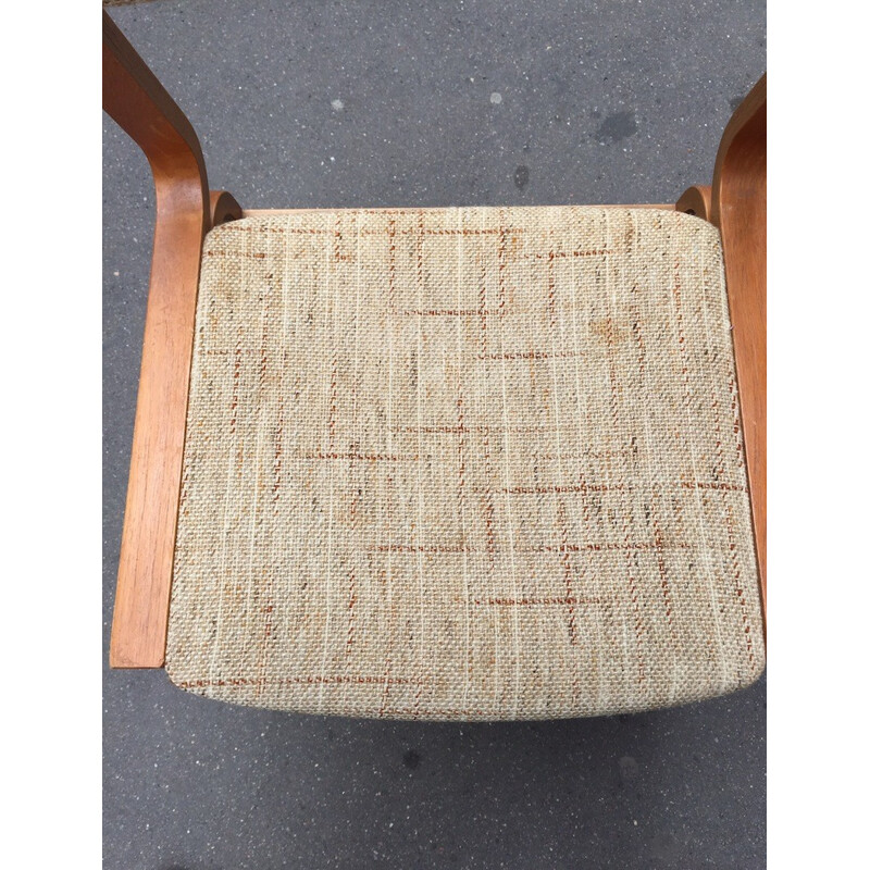 Set of 4 chairs in teak and in beige wool - 1960s