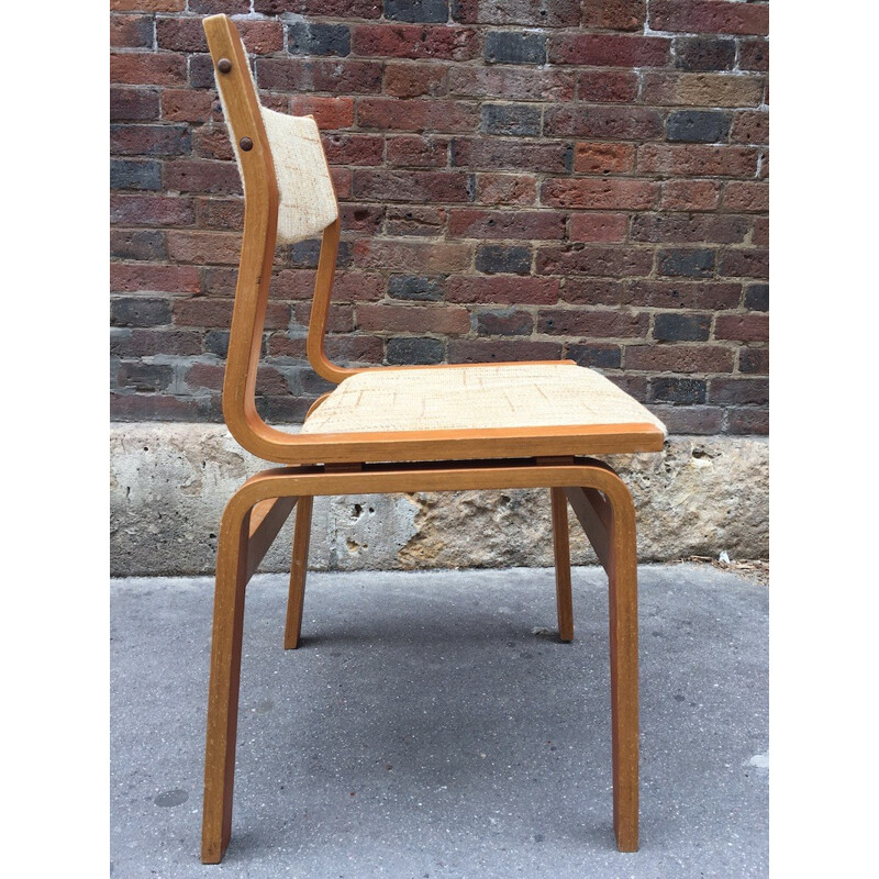 Set of 4 chairs in teak and in beige wool - 1960s