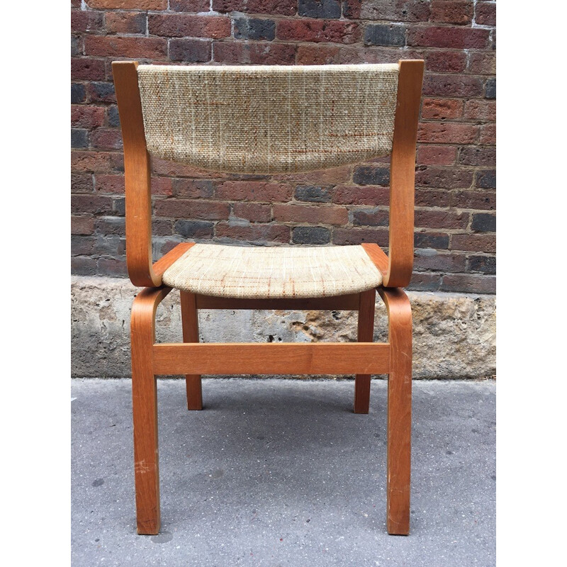 Set of 4 chairs in teak and in beige wool - 1960s