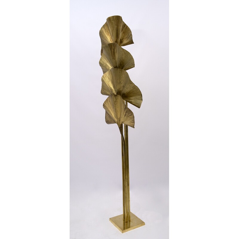 Vintage brass floor lamp "Ginkgo" by Tommaso Barbi, Italy 1970