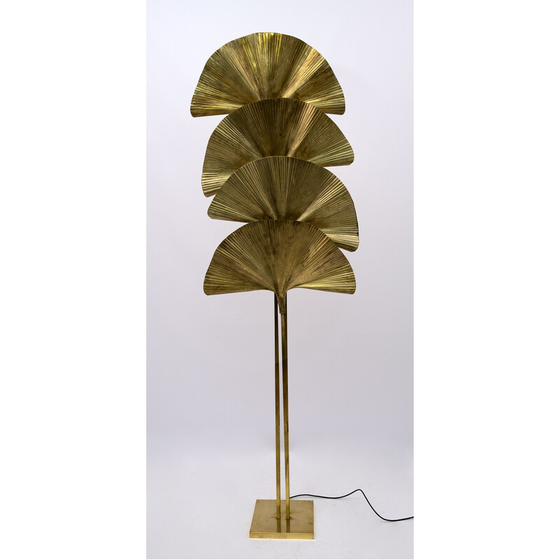 Vintage brass floor lamp "Ginkgo" by Tommaso Barbi, Italy 1970