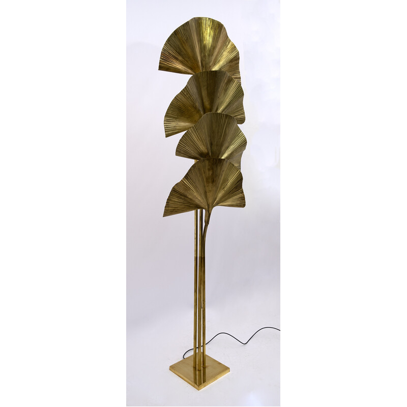 Vintage brass floor lamp "Ginkgo" by Tommaso Barbi, Italy 1970