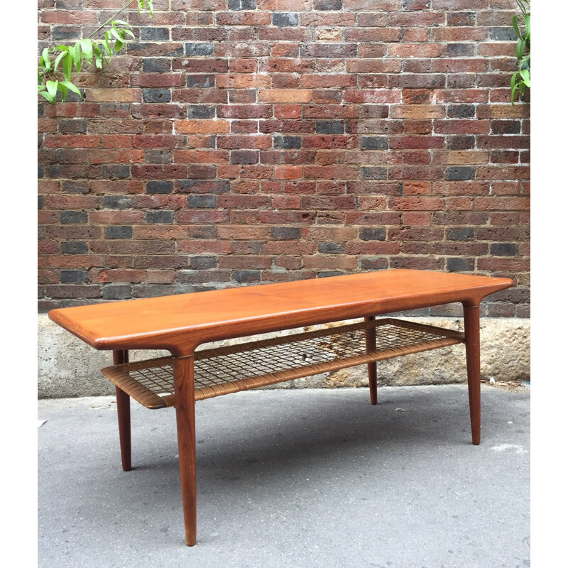 Danish coffee table with braided magazine rack- 1960s